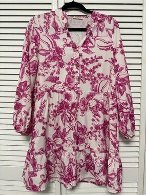 Sunday White and Fuchsia Floral Tiered Midi Dress